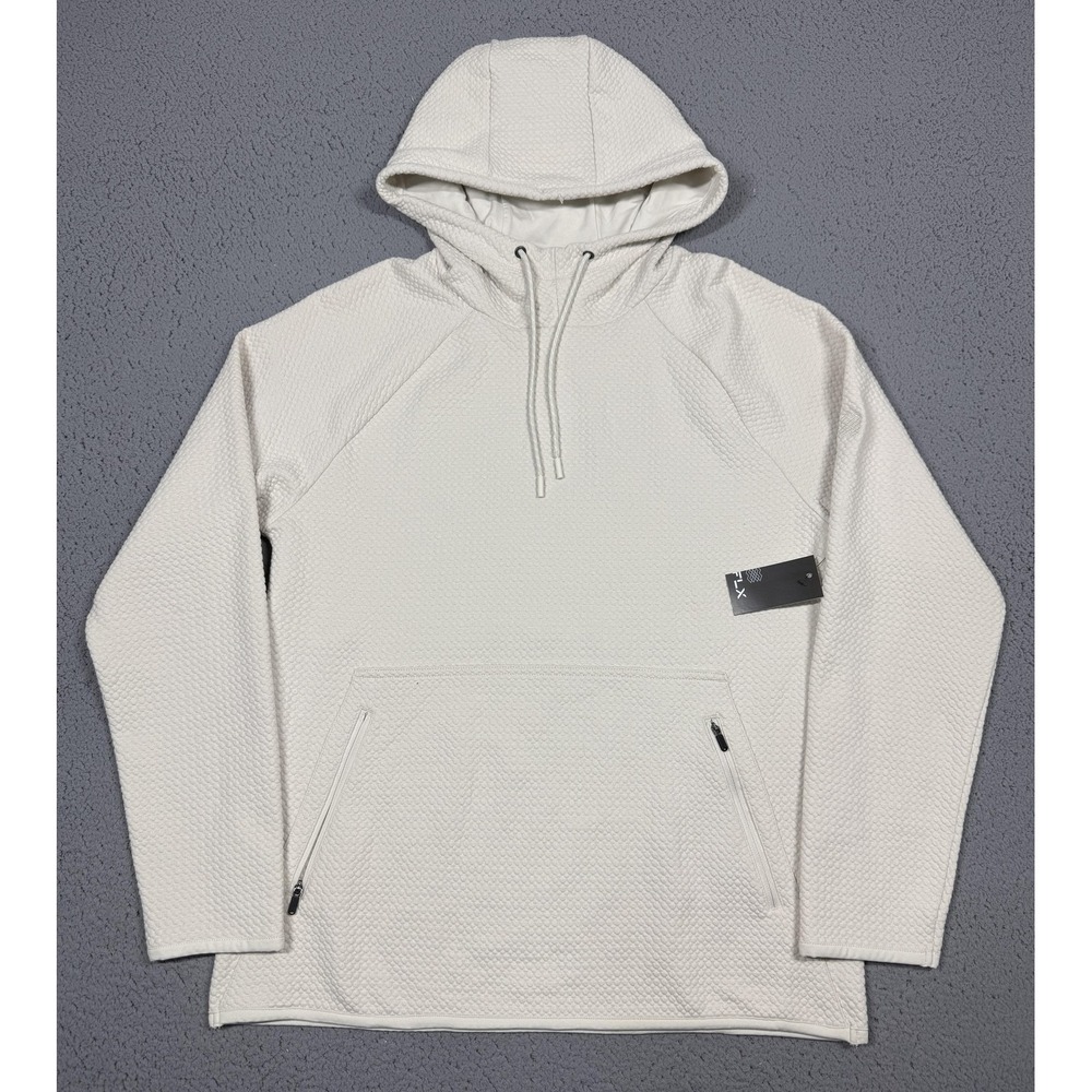 NWT FLX Premium Hoodie Mens Medium White Stretch Pullover Zip Pockets Sahara WND
